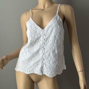 Japna White Eyelet Button-Front Camisole